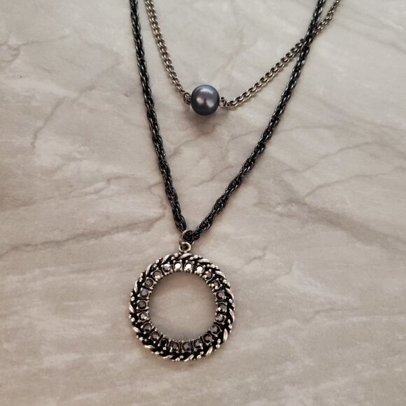 💖 Chico's Rhinestone Crystal Pave Multi Chain Circle Pendant 💖 - Picture 4 of 6